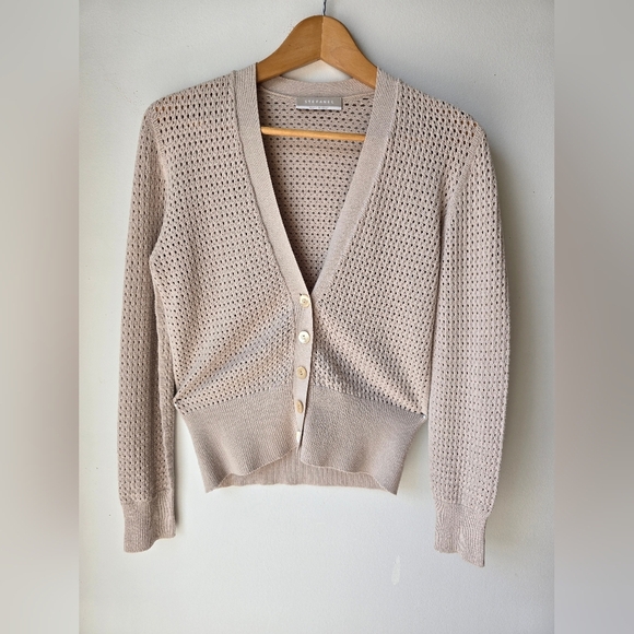 STEFANEL Italy Cream Beige Cardigan Sweater Knit Buttons Seamless Size S - Picture 1 of 5